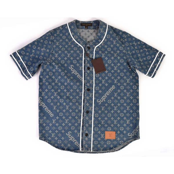ヴィトン×SUPREME BASEBALL ベースボールシャツ ブルー 1A3F9U 